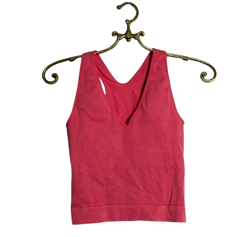 Target Ribbed Seamless V Neck Crop Tank Top Coral Pink Womens Size Small